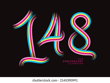 148 number design vector, graphic t shirt, 148 years anniversary celebration logotype colorful line, 148th birthday logo, Banner template, logo number elements for invitation card, poster, t-shirt.