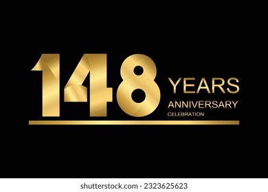 148 year anniversary vector banner template. gold icon isolated on black background.