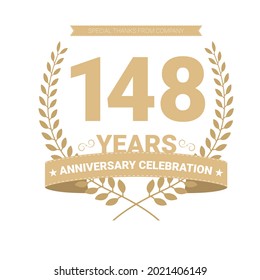 Icono vectorial de 148 años, logotipo. Elemento de diseño gráfico con número y composición de texto para 148º aniversario