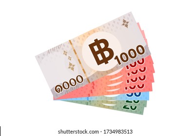 1,490 baht thai banknote money, thai currency one thousand four hundred and ninety THB concept, bank note money thailand baht for business and finance icon, pile of paper money isolated on white