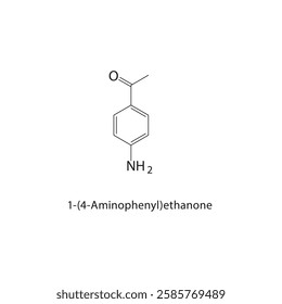 1-(4-Aminophenyl)ethanone skeletal structure.Aminoketone compound schematic illustration. Simple diagram, chemical formula.