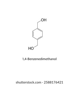 1,4-Benzenedimethanol skeletal structure.Alcohol compound schematic illustration. Simple diagram, chemical formula.