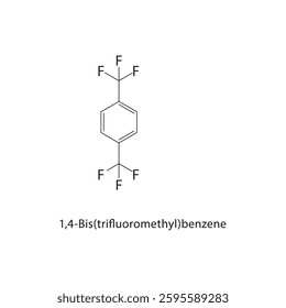 1,4-Bis(trifluoromethyl)-benzene skeletal structure. Fluorinated Compound compound schematic illustration. Simple diagram, chemical formula.