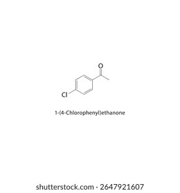 Estrutura esquelética de 1-(4-clorofenil)etanona Ilustração esquemática do composto de arilcetona halogenado. Diagrama simples, fórmula química.