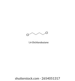 Estructura esquelética de 1,4-diclorobutano. Ilustración esquemática del compuesto halógeno alcano. Diagrama simple, fórmula química.