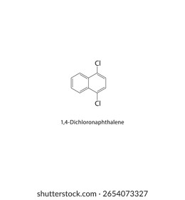 Estrutura esquelética do 1,4-Dicloronaftaleno. ilustração esquemática do composto de naftaleno halogêneo. Diagrama simples, fórmula química.