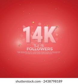 14K Follower celebration, 14K Pink Number on Red background with sparkling confetti, Thank you followers, 14k online social festive banner, 15k
