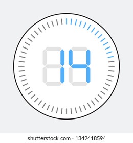 The 14minut, stopwatch vector icon, digital timer. Vector digital count down circle board with circle time pie diagram. Watch outline style design, designed for web and app.