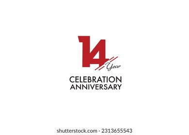 14th, 14 years, 14 year anniversary anniversary with red color isolated on white background, vector design for celebration vector