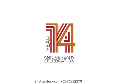 14th, 14 years, 14 year anniversary year anniversary. celebration with retro style in 3 colors, red, pink and brown on white background for invitation card, poster, internet, design, poster, greeting 