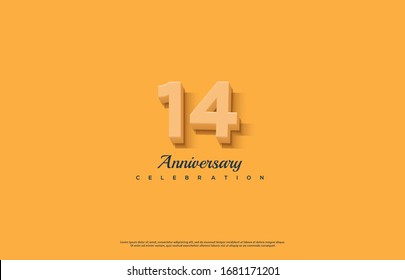 14th anniversary background with orange-colored number illustration and black text below.