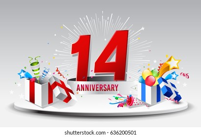 14th Anniversary celebration background. stock vector template