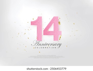 14th anniversary celebration, with beautiful pink numbers and very charming. Premium vector background for greeting and celebration.