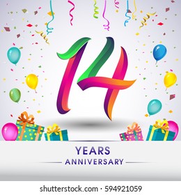 14th Anniversary Celebration Design Gift Box Stock Vector (Royalty Free ...