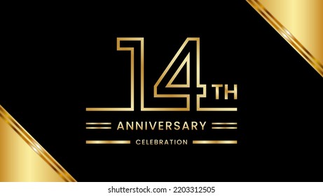 14th Anniversary Celebration with golden text, Golden anniversary vector template