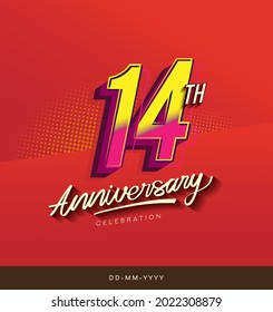 14th anniversary celebration logotype colorful design isolated with red background and modern design.