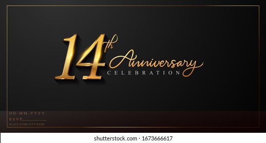 14th anniversary celebration logotype with handwriting golden color elegant design isolated on black background. vector anniversary for celebration, invitation card, and greeting card.