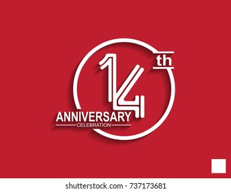 14th anniversary celebration logotype with linked number in circle isolated on red background