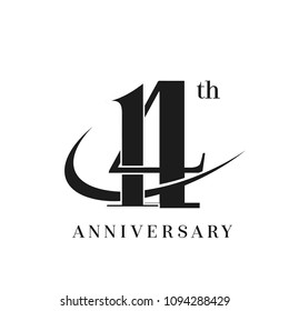 14th Anniversary Celebration simple monogram Design. pictogram vector icon, simple years birthday logo label, black and white stamp isolated