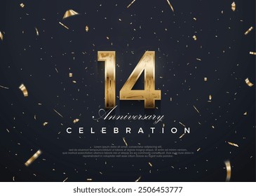 14th anniversary celebration, vector 3d design with luxury and shiny gold. Premium vector background for greeting and celebration.