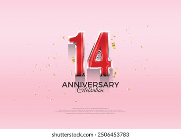 14th anniversary celebration, vector 3d design with luxury and shiny gold. Premium vector background for greeting and celebration.