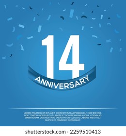 14th anniversary celebration vector design with white color numbers and  white color font on  blue color background abstract 