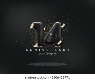 14th anniversary celebration, vector design with luxury black balloons illustration. Premium vector background for greeting and celebration.