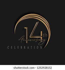 14th anniversary, design templates vector and illustrations with golden color and dark background