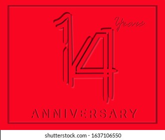 14th Anniversary with elegant red stripe motif, anniversary template design for web ,Creative poster, booklet, leaflet, flyer, magazine, invitation card