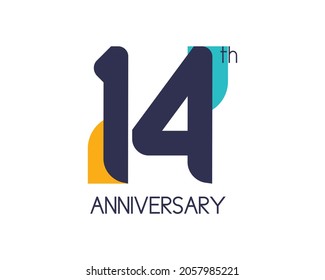 14th anniversary geometric logo. Overlap shapes for birthday design. Minimalist fourteen year celebration