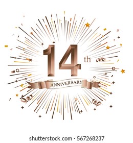14th Anniversary greeting Card with Starburst. Vector illustration.