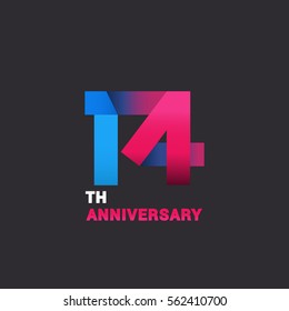 14th Anniversary  Logo Celebration, Blue and Pink Flat Design Isolated on Black Background
