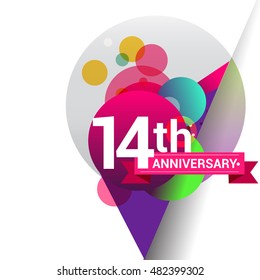 14th Anniversary logo, Colorful geometric background vector design template elements for your birthday celebration.