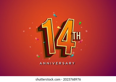 14th Anniversary Logo Design With Colorful Confetti, Birthday Greeting card with Colorful design elements for banner and invitation card of anniversary celebration.