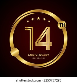 14th anniversary logo design concept with golden ring. Logo Vector Template