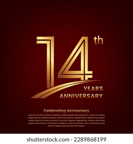 14th Anniversary logo with double line concept design, Golden number for anniversary celebration event. Logo Vector Template