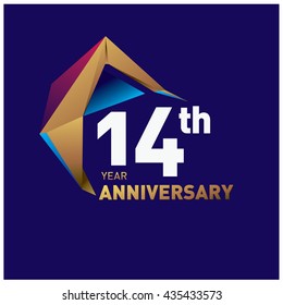 14th anniversary logo with gold shape modern looks. Anniversary signs illustration. Gold anniversary logo design and illustration?