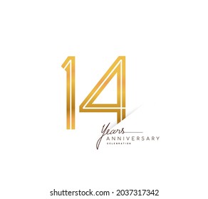 14th anniversary logo golden colored with linked number isolated on white background, vector design for greeting card and invitation card.