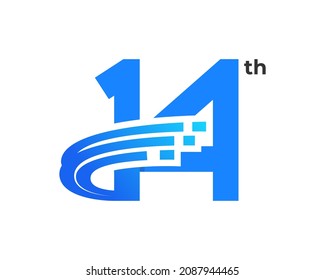 14th anniversary logo. The number for celebration or event with futuristic style