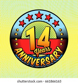 14th anniversary logo. Vector and illustrations. Comics anniversary logo.