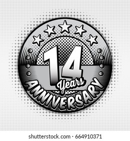 14th anniversary logo. Vector and illustrations. Comics anniversary logo.