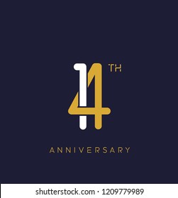 14th anniversary logo.overlapping number with simple monogram color. vector design for greeting card and invitation card.