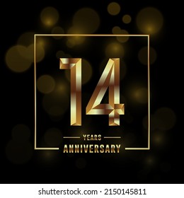 14th Anniversary logotype. Anniversary celebration template design with golden ring for booklet, leaflet, magazine, brochure poster, banner, web, invitation or greeting card. Vector illustrations.