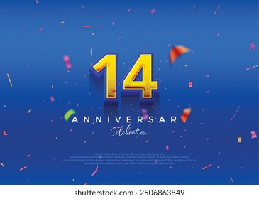 14th Anniversary, in luxurious blue. Premium vector background for greeting and celebration.