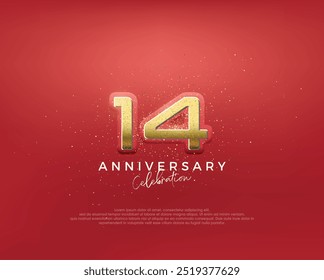 14th anniversary in luxurious gold color. glitter vector premium. Premium vector for poster, banner, celebration greeting.