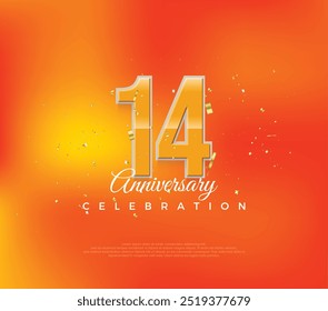 14 aniversario con un lujoso diseño de color naranja. Vector premium moderno simple. Vector de Premium para cartel, Anuncio, saludo de celebración.