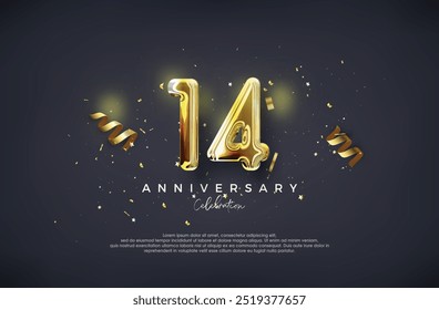 14th Anniversary. With luxury glossy gold design. Premium vector for poster, banner, celebration greeting.