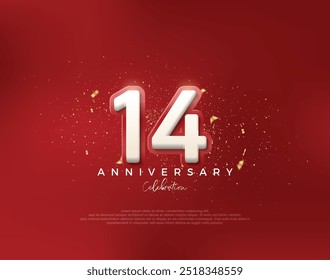 14th anniversary number. with 3d white numbers on a red background. Premium vector for poster, banner, celebration greeting.