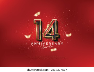 14th Anniversary number. To celebrate birthday with bold red concept. Premium vector for poster, banner, celebration greeting.