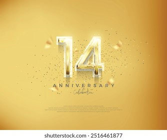 14th anniversary number. Luxury gold background vector. Premium vector for poster, banner, celebration greeting.